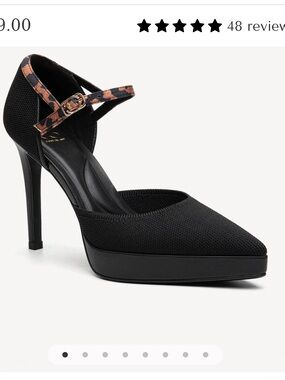Black Pointed Stiletto Pump with Leopard-Print Ankle Strap